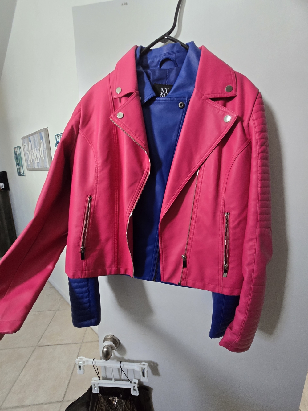 New York & Company Pink Faux Leather Moto Jacket